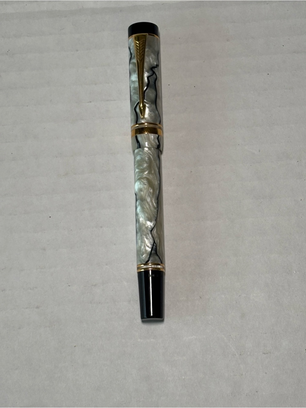 Pearlescent Gray & Black Fountain Pen with Gold Accents